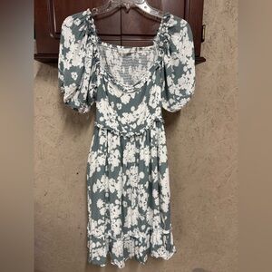 Altar'd State Floral Long Sleeve Dress in Green and White